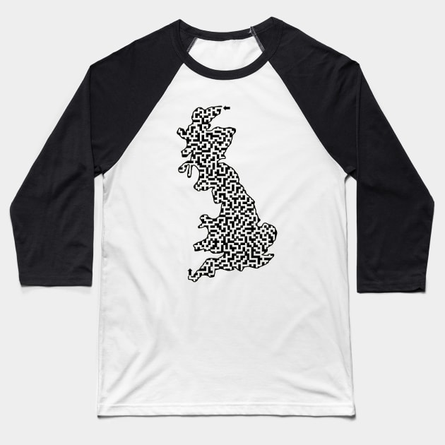 UK Great Britain Island Outline Maze & Labyrinth Baseball T-Shirt by gorff